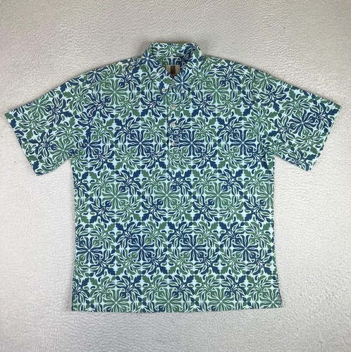 Tori Richard Shirt Mens Large Blue Floral Short Sleeve Button Up Hawaiian USA