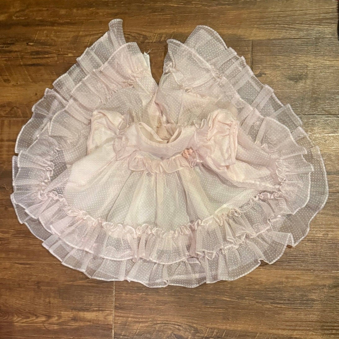 VTG Swiss Dot Martha’s Miniatures pink DRESS has bell