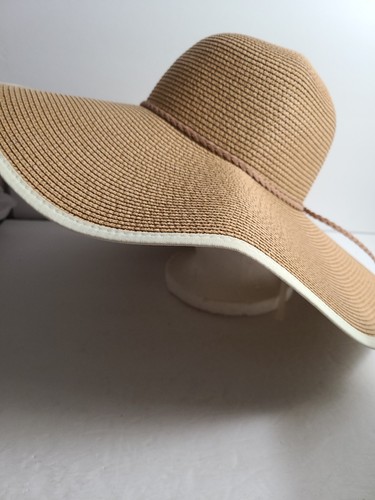 Floppy Hat Beach Garden Vacation Natural Woven Raffia Tan Tropical Womens - Picture 2 of 7