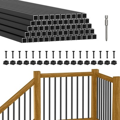 60 Pack 26'' Square Aluminum Deck Balusters, 3/4'' Black Aluminum Deck Spindles wi