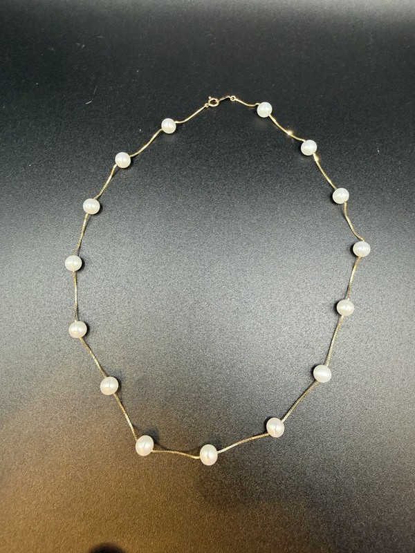 Cultured Pearl Set In 14k Gold Necklace 17" Long