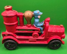 1920's Red Cast Iron Fire Engine Pumper Truck w/ Driver 6.5"