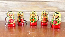 Vtg Matryoshka Nesting Doll KEYCHAIN Wooden Hand-Painted Russian Doll Gift 1.5"