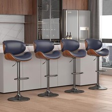 Bar Stools Set of 4, Bentwood Adjustable Height Swivel Bar Stools, PU Leather