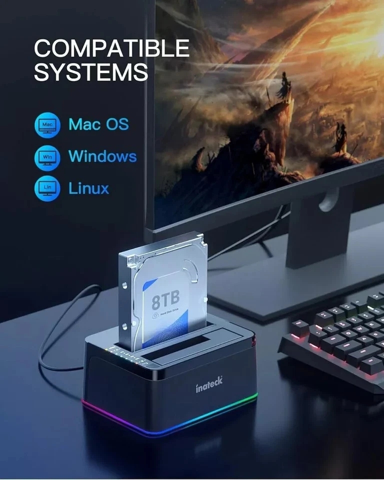 Inateck RGB SATA to USB 3.0 Hard Drive Docking Station with Offline Clone, for - Image 3 of 4