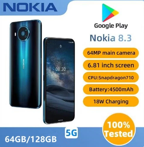 Nokia 8.3 128GB / 8GB 64GB / 4GB RAM Single / Dual SIM Oryginalny 64MP Komórka 5G Telefon - Zdjęcie 1 z 7