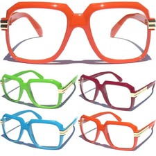 COLOR FRAME AND CLEAR LENS OG OLD SCHOOL RAPPER GLASSES Retro 80s Style New