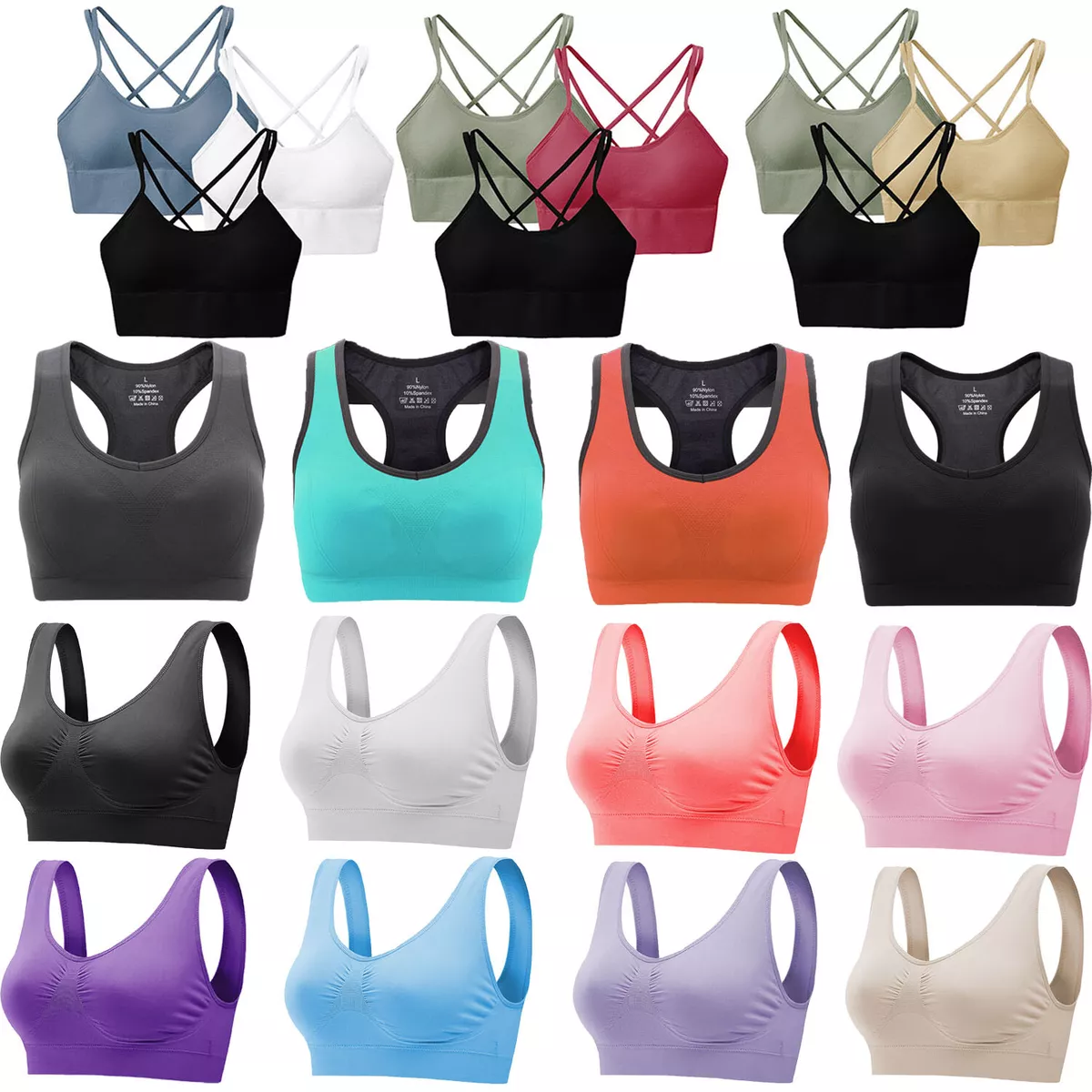 3PC Sport Bras Wire free Support Tank Summer Sports Yoga Sleep Soft Seamless Bra