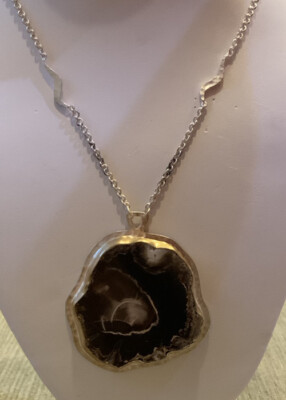 Heather Benjamin Petrified Wood Wave Chain Necklace 22k Gold Over Sterling. V18