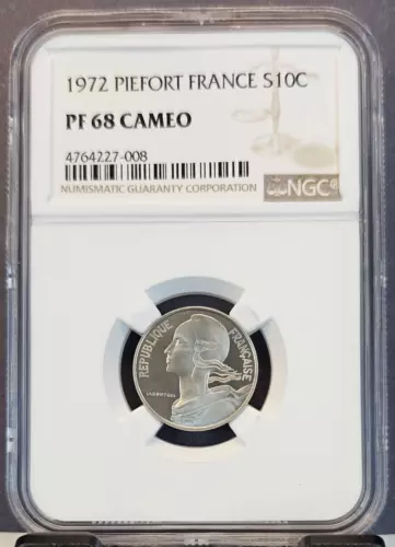 1972 FRANCE SILVER 10 CENTIMES S10C PIEFORT NGC PF 68 CAMEO RARE TOP POP 1