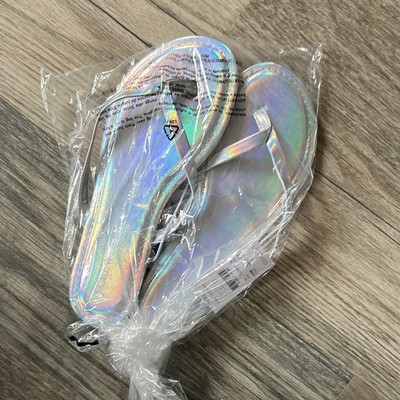 J Crew crew cuts easy summer Holographic Flip Flops silver big kids size 5