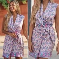 Zara Women's XS Purple Paisley Turquoise Floral Mini Wrap Dress