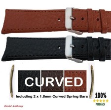 CURVED END Leather Watch Strap + CURVED Spring Bars 20mm 22mm Tan Black Brown