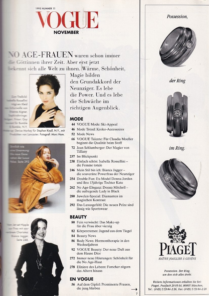 VOGUE GERMANY 1995 ISABELLA ROSSELLINI YASMEEN GHAURI FURS DONNA