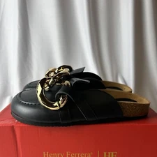 NEW Henry Ferrera Lamar Women's Clog - Sz 7 - Black Leather - Gold Accent
