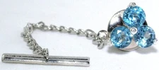 Three 5mm Round London Topaz Gemstone Gem Sterling Silver Tie Tack ESTT64