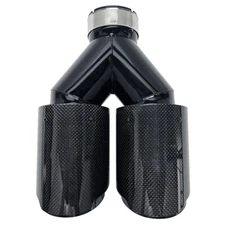 Inlet 2.5" to Dual Outlet 3.5"/4" Glossy Black Carbon Fiber Exhaust Tip Black
