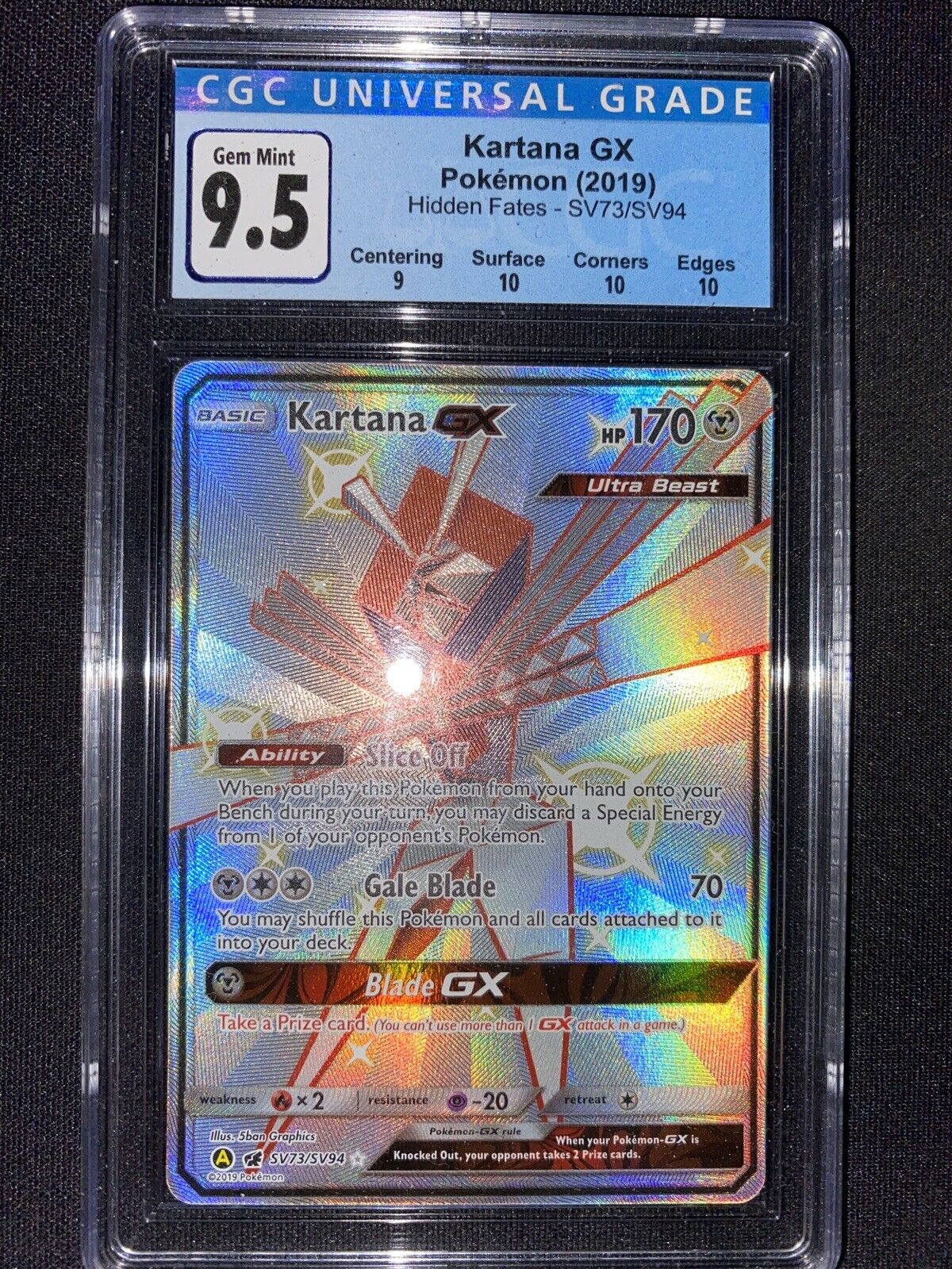 BEST LOOKING! Mint CGC 9.5 Kartana GX SV73/SV94 THREE 10 SUBGRADES! Hidden Fates