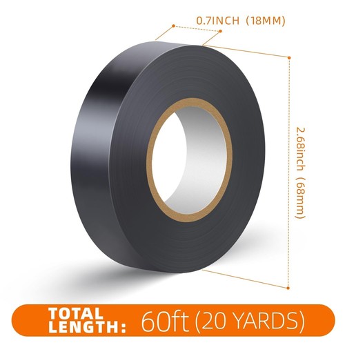 20 Pack Black Electrical Tape Waterproof,3/4 in x 60ft,High Temperature Electric - Picture 3 of 6