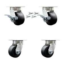 4 Inch KP Polyolefin Caster Set with Ball Bearings 4 Swivel Locks 2 Brakes SCC