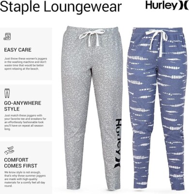 Hurley Pajama 2 Pants Blue Gray Super Soft Sleep Joggers Drawstring Waist size M