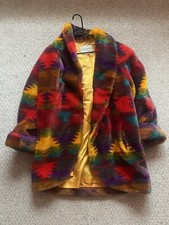 1980s Donnybrook Coat, Southwest Print Coat, Faux Fur Coat Vintage Ice Teddy