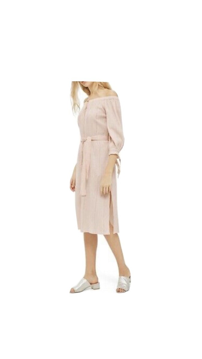 Topshop Off The Shoulder Pink Metallic Dress