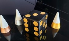 1 Jumbo Lawn Yard Wood DICE - Black  Gold 3.5" Yahtzee,Bunco,Farkle,Home Decor