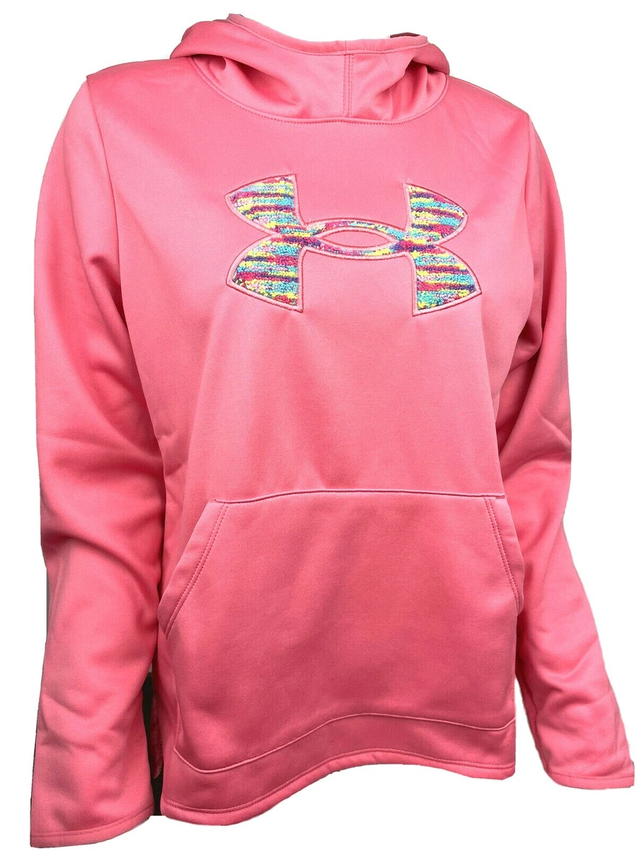 UNDER ARMOUR UA Armour Fleece Hoodie Colorful Big Logo - Pink Youth Girls  SMALL