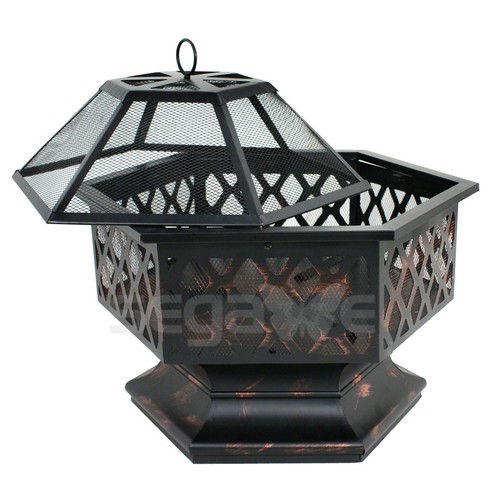 Outdoor Home Garden Hex Shaped Patio Fire Pit Backyard Firepit Bowl Fireplacer - Picture 6 of 12
