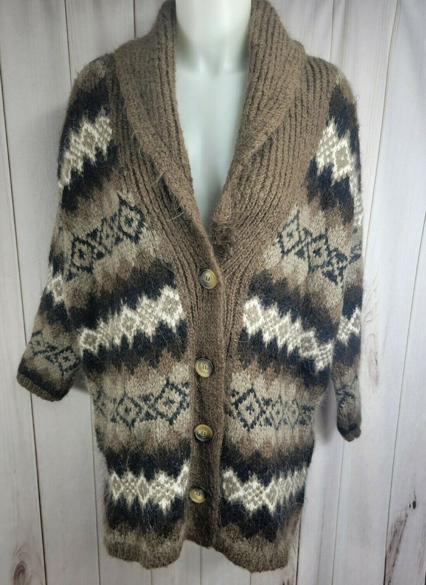 Zara S Brown Black Southwest Button Cardigan Sweater Tribal Arcrylic Wool  Alpaca