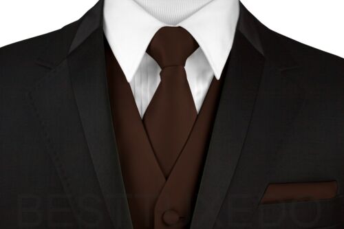 Men's Solid Satin Tuxedo Vest, Tie and Hankie Set. Formal, Wedding, Prom, Dress - Picture 14 of 34