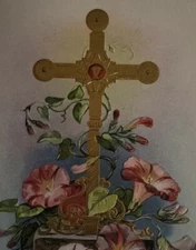Easter Joys Be Thine Gold Gross Flowers Embossed Postcard Unposted