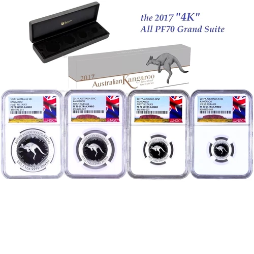 2017 Australia Red Kangaroo Silver Proof 4 Coin Set NGC PF70 1 1/2 1/4 1/10oz FR