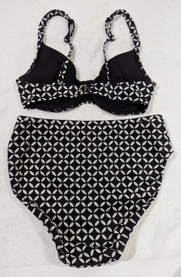 Y2K Victoria's Secret купальник бикини комплект 34C верхний S низ черный белый 2096 - Изображение 2 из 4