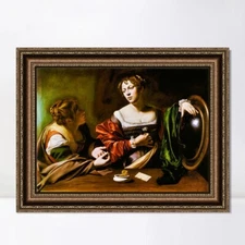Framed Canvas Art Martha and Mary Magdalene by Michelangelo Merisi da Caravaggio