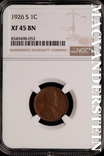 1926-S Lincoln Wheat Cent - NGC XF 45 BN - Scarce  No Reserve  #SLH221