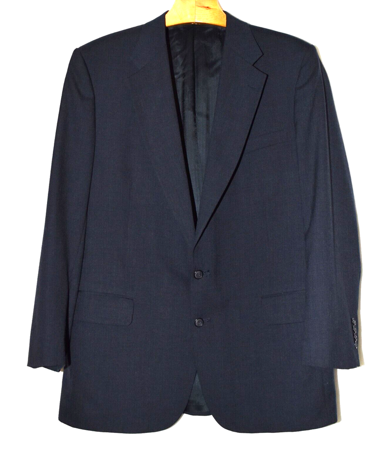 Stafford Navy Blue Worsted Wool 2 Button Mens Pleated Cuffed Pants Suit