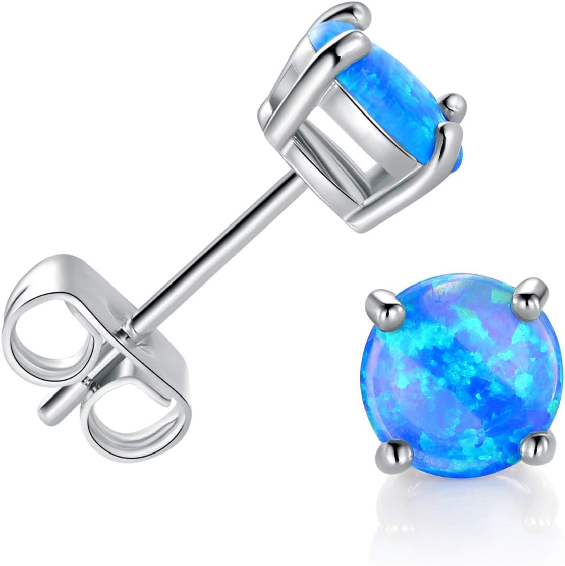 18K White Gold Plated Multicolor Fire Opal Stud Earrings with Green Highlights