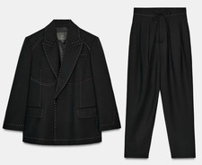 ZARA CONTRAST TOPSTITCHING BLAZER AND PANTS ZW LIMITED EDITION, BLACK, SMALL 80