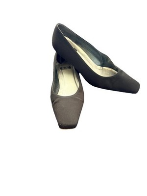 Stuart Weitzman Women's Black Fabric Pump With Wide Kitten Heel- Size 5 1/2