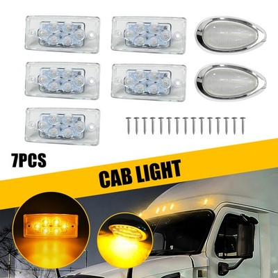7x Clear Amber LED Cab Side Roof Light Kit Fit Universal 12V Semi Dump Trailer