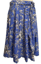 Talbots Skirt 8 Blue/White Floral Lined Scalloped Hem Pleated