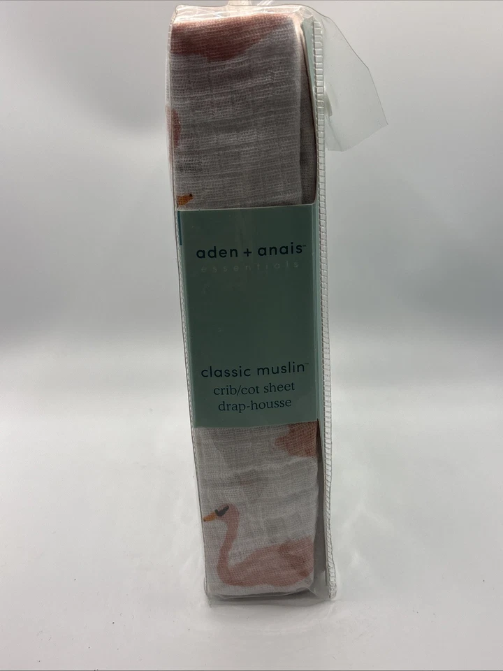 aden + anais Essentials Briar Rose Pink Swan Crib Sheet Cotton Muslin - Image 3 of 4