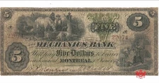 1872 The Mechanics Bank 5$ 22074 - VG/F - 430-10-08