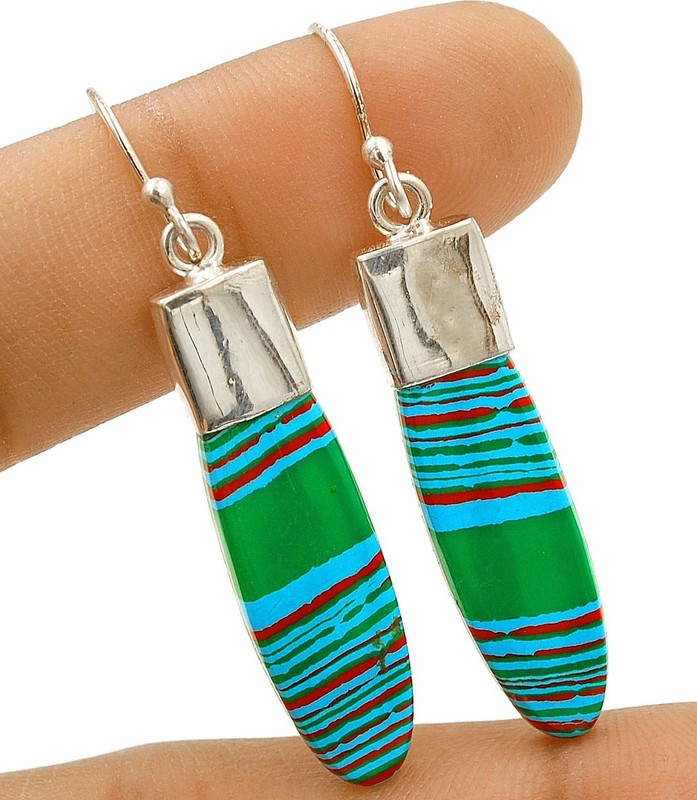 Natural Rainbow Calsilica 925 Solid Sterling Silver Earrings Jewelry @20-2