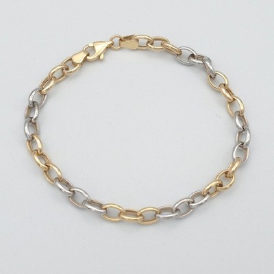 585 Gold Armband 19cm Anker Oval bi-color NEU 14 Karat Gelbgold rhodiniert 4,52g