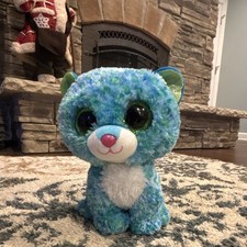 Ty Beanie Boos Leona Blue Leopard Plush Beanbag Toy with Large Eyes