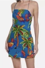 New Farm Rio Sunny Day Linen Blend Mini Dress In Blue Multi Size - S