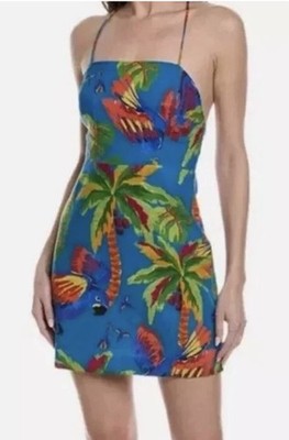 New Farm Rio Sunny Day Linen Blend Mini Dress In Blue Multi Size - S